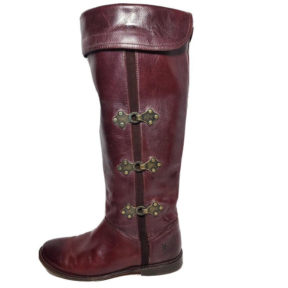 FRYE Paige Clovertab Cuff Size 7 B Leather PullOn Tall Bordeaux Equestrian Boots
